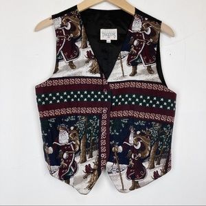Vintage tapestry vest ugly Christmas fair isle red